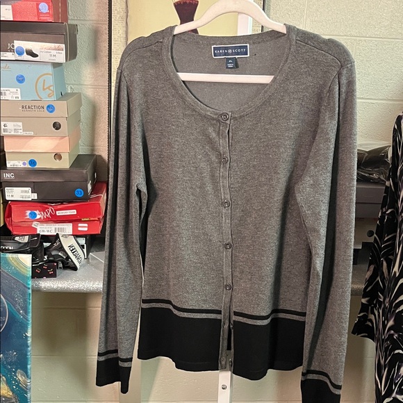Karen Scott Women's Gray and Black Cardigan - Picture 1 of 1
